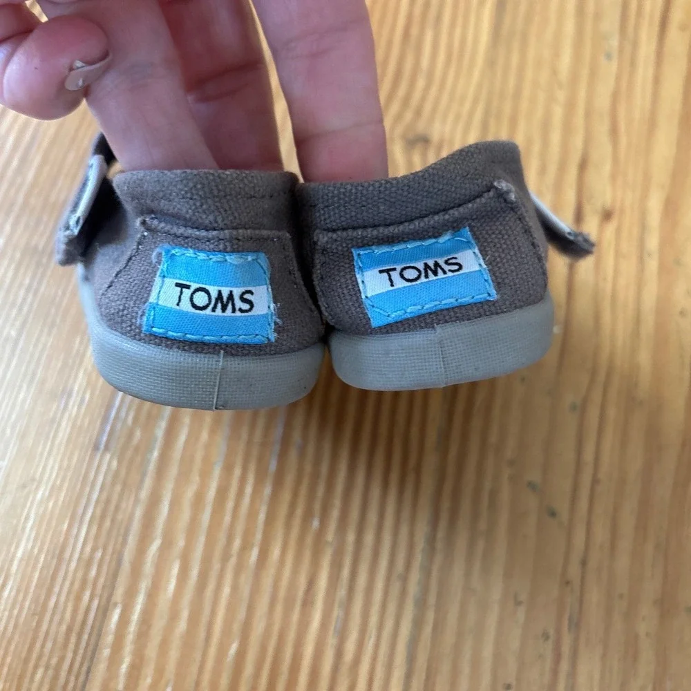 TOMS Alpargata Shoes Kids Grey‎ Canvas Hook and Loop Slip On SIZE T2